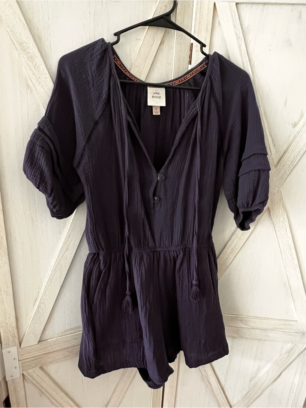Knox Rose Midnight Navy Peasant Romper Tunic with gathered Waist